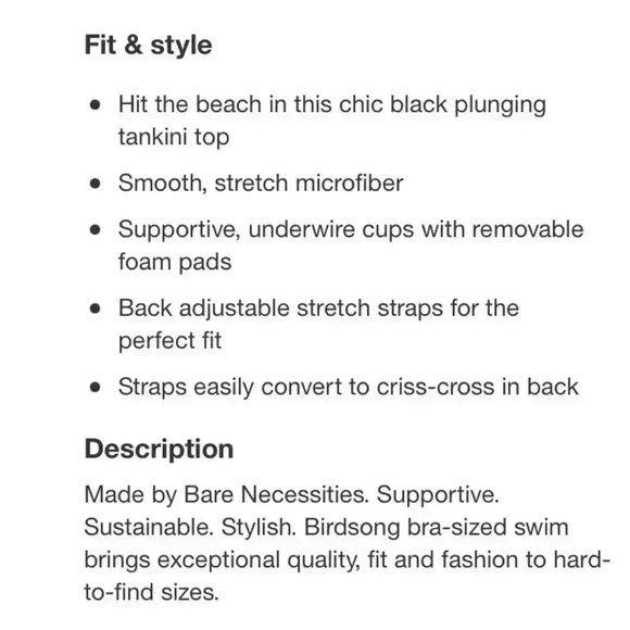 Bare Necessities Birdsong Plus Size Underwire Tankini Swimsuit Top Black Shirred - Picture 12 of 12